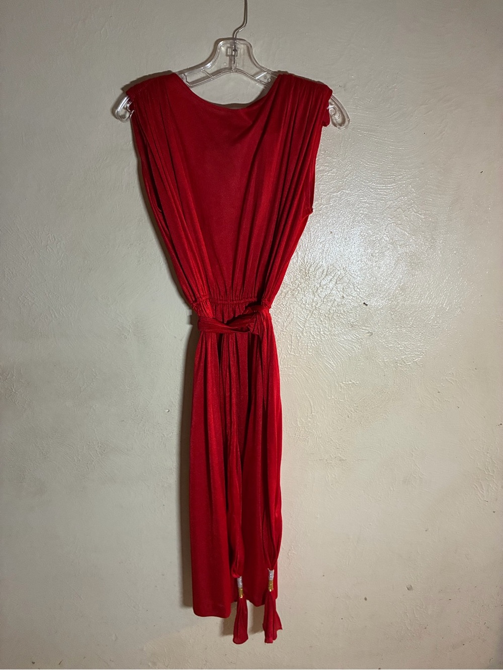 Vtg,70s, Night Visions, Tie at elastic waist Red shiny Cocktail Dress XS-S